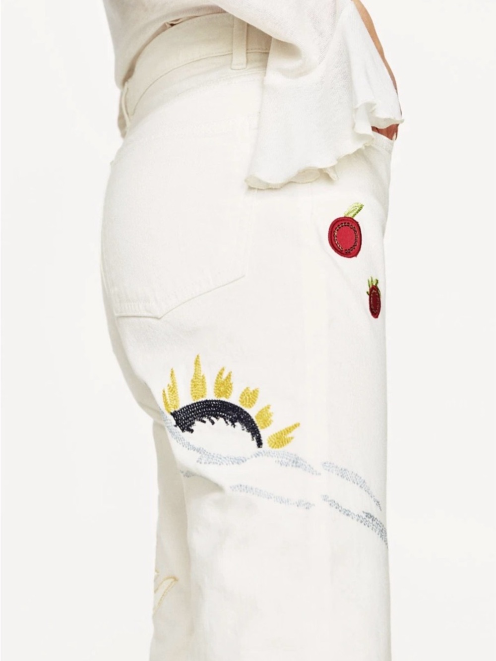 NWT! Zara Vintage High Waist Straight Leg Jeans White Multi Color Embroidery 4 - Picture 2 of 13